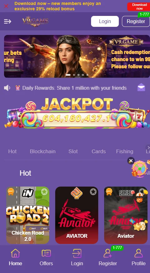 9v game interface after login