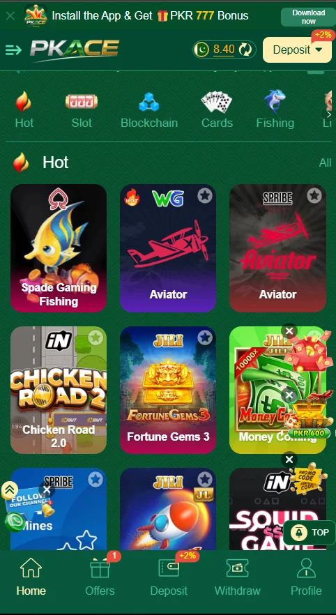 interface of pkace game