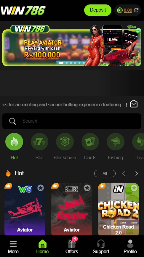 interface of game win 786 game