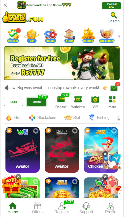 after login interface of 786fun game