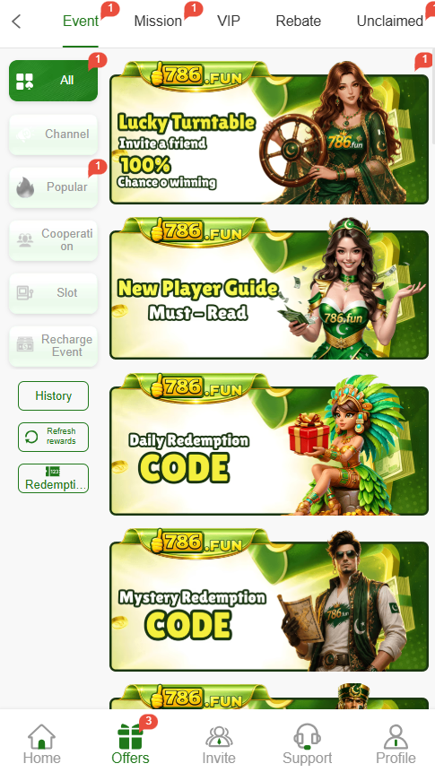 bonuses and reward center in786fun game